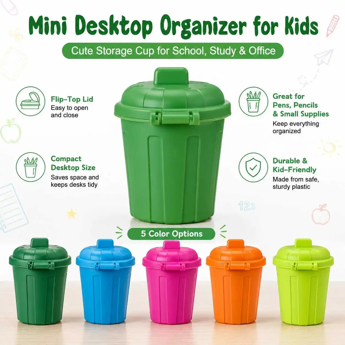 Colorful Mini Trash Can, Toy Garbage Can, Small Desktop Storage Bin with Lids, for Party Supplies, School Classroom Home
