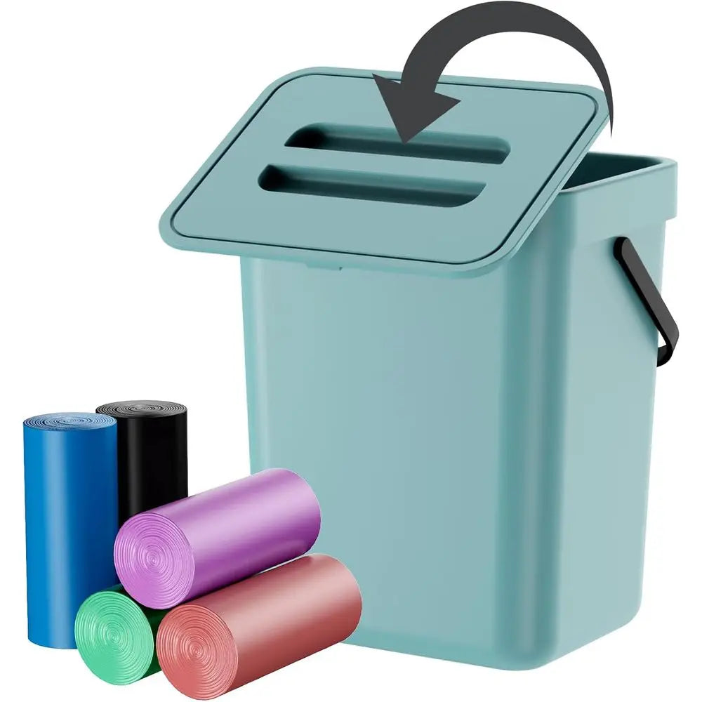 100-Bag Kitchen Compost Bin, Hanging Trash Can with Lid, Pet-Resistant, Odor-Controlled, and Silent Operation (Blue, 1.3 Gal/5 L