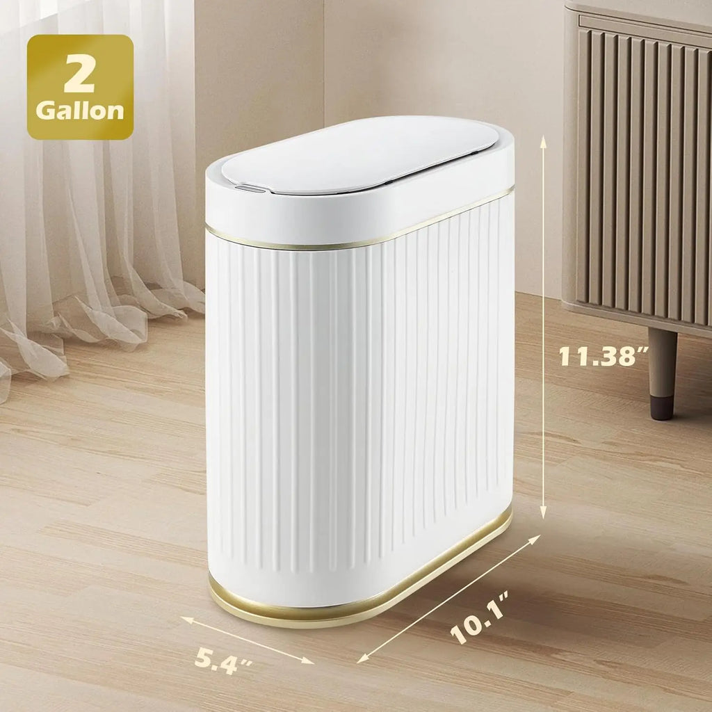 Motion Sensor Trash Can 2 Gallon with Lid for Bathroom, Smart Automatic Garbage Bin with Slim Design for Bedroom Office
