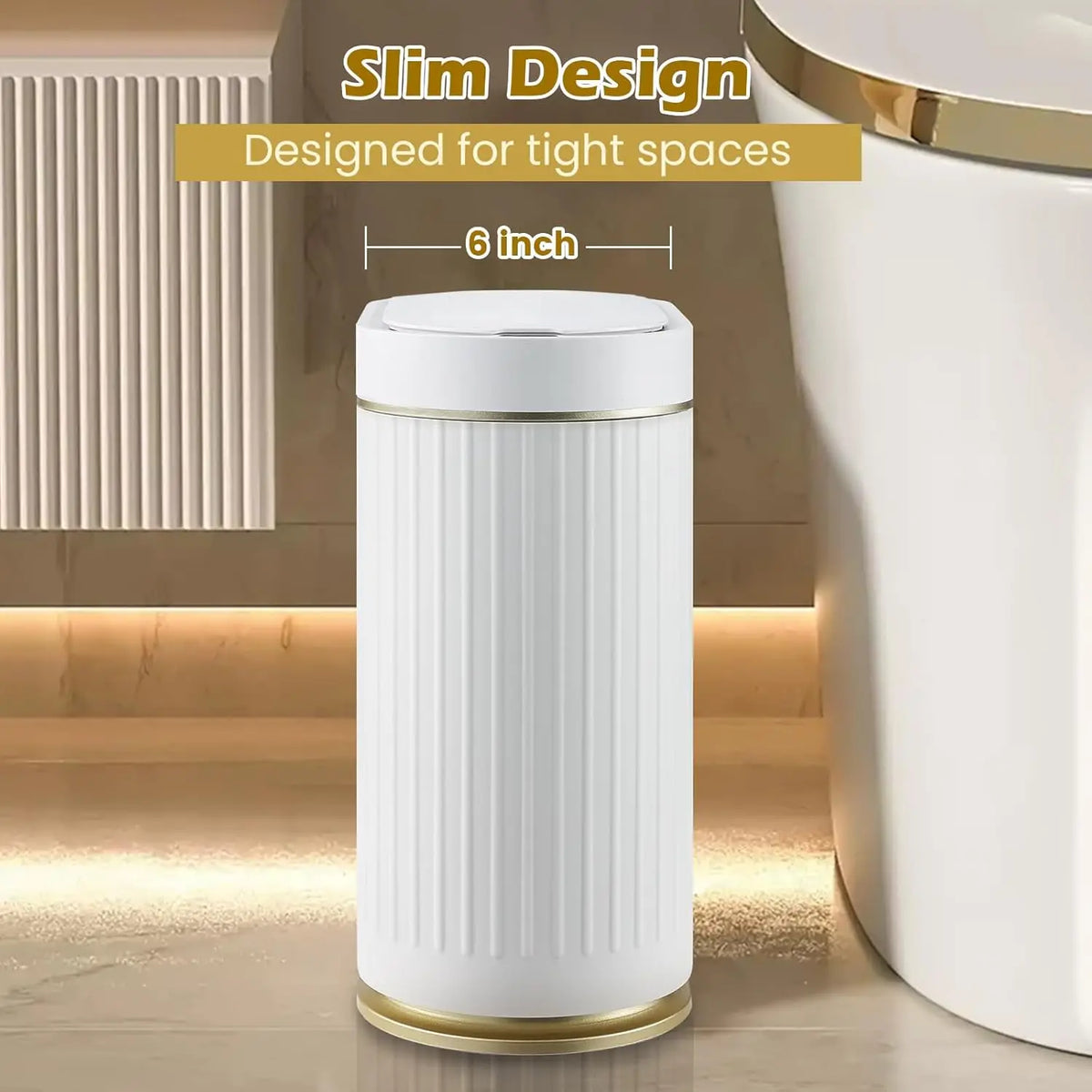 Motion Sensor Trash Can 2 Gallon with Lid for Bathroom, Smart Automatic Garbage Bin with Slim Design for Bedroom Office