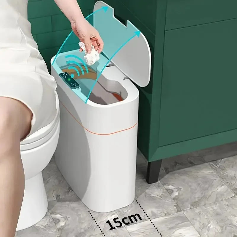 Intelligent sensor trash can with automatic lid opening, large capacity, suitable for home bathrooms, kitchens and bedrooms.