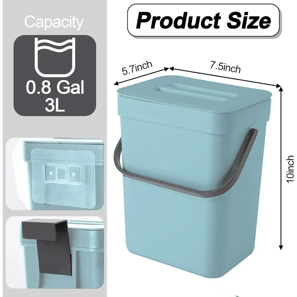 100-Bag Kitchen Compost Bin, Hanging Trash Can with Lid, Pet-Resistant, Odor-Controlled, and Silent Operation (Blue, 1.3 Gal/5 L